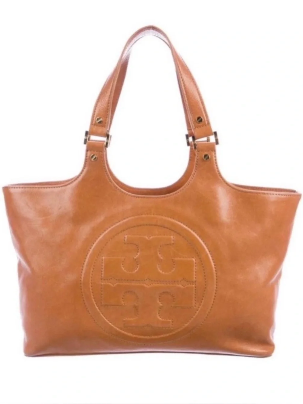 Tory Burch Bombe Glazed Leather Tote in Royal Tan